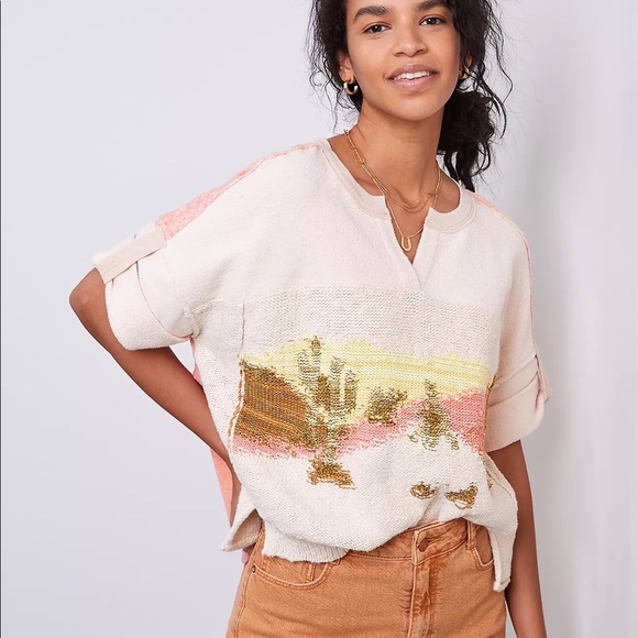Intarsia Knitted Tee Cactus Print 